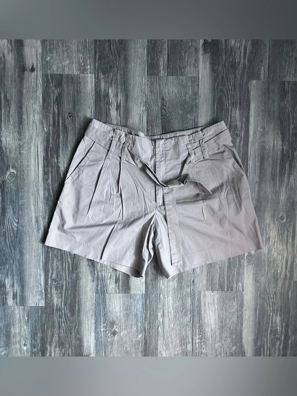 High-Waist Paperbag Tie Belt Shorts - Light Beige